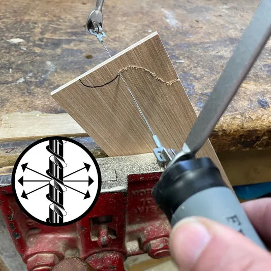 Freestyle Coping Saw Kit with Spyral sample blades, laid out for retail buyers